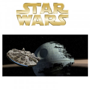  Star Wars: Millenium Falcon Vs. Death Star Glass Poster